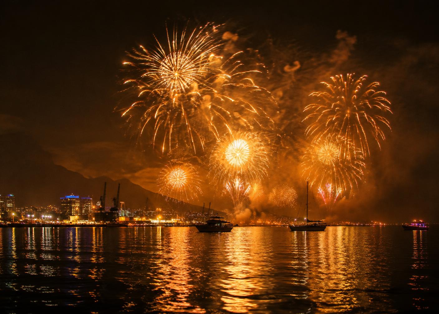 Fireworks over the ocean